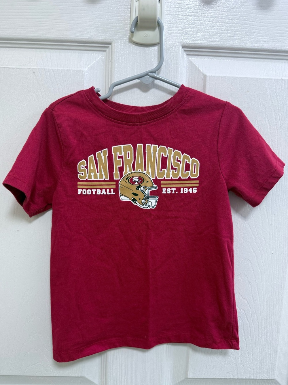 NFL San Francisco 49ers Football T-Shirt in Red/Gold, Size 5T